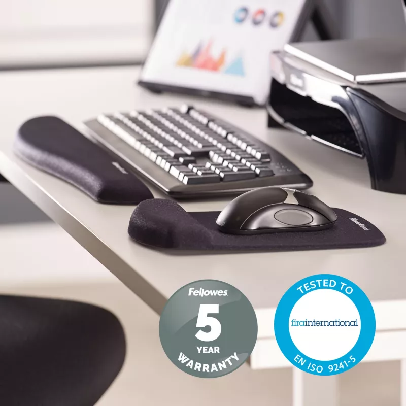 Fellowes Maus Mat Handgelenkstütze – PlushTouch Mauspad mit rutschfester Gummibasis und antibakteriellem Schutz – Ergonomische Mausmatte für Computer, Laptop, Home-Office – Schwarz