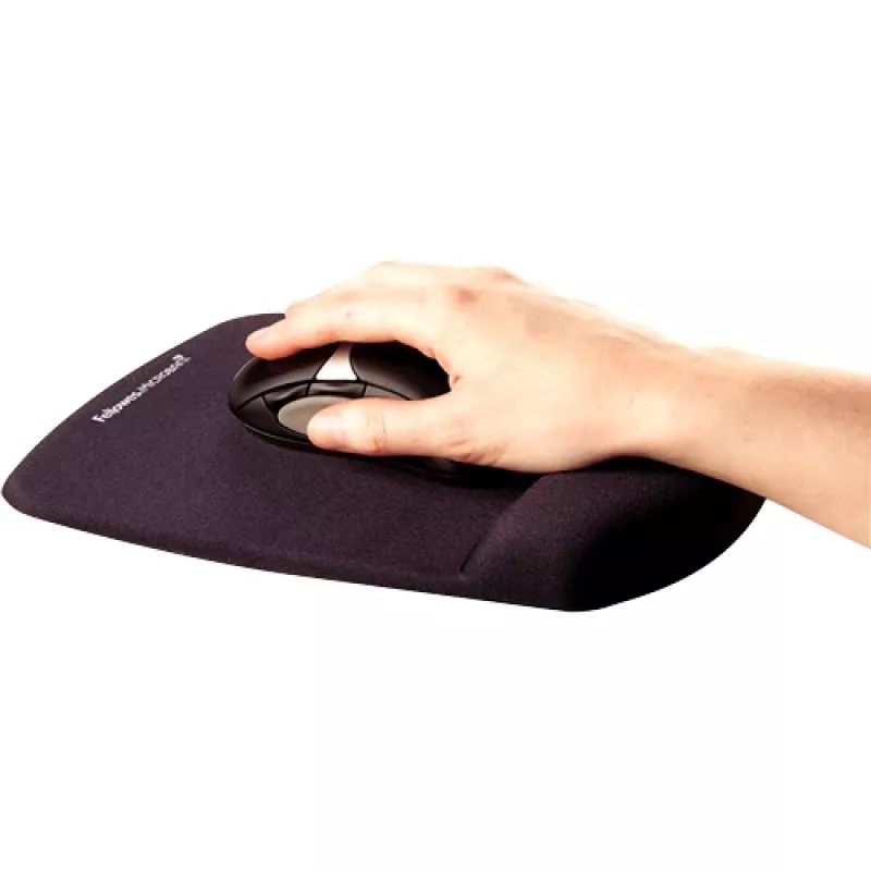 Fellowes Maus Mat Handgelenkstütze – PlushTouch Mauspad mit rutschfester Gummibasis und antibakteriellem Schutz – Ergonomische Mausmatte für Computer, Laptop, Home-Office – Schwarz