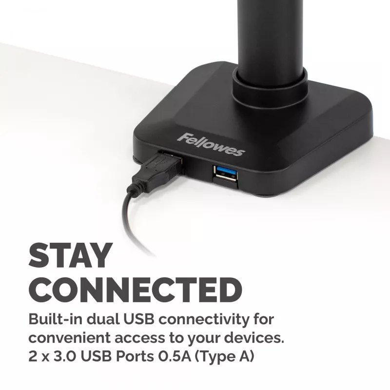 Fellowes Platinum Series Dual Stacking Monitor Arm – Monitorhalterung für zwei 8 kg schwere 27-Zoll-Bildschirme – Verstellbare Doppelmonitor-Tischhalterung – Neigung 45° Schwenken 180° Drehung 360° Rotation 360°, VESA 75 x 75/100 x 100 – Schwarz