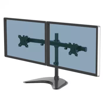 Fellowes Seasa Dual Monitor Arm - Freistehende Monitorhalterung für 8 kg schwere 27-Zoll-Bildschirme – Ergonomisch verstellbarer Monitorarm – Neigung ±45°, Schwenkbereich 120°, Drehung 360° – VESA 75 x 75/100 x 100 – Schwarz