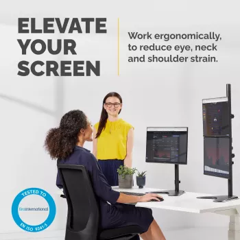Fellowes Seasa Dual Stacking Monitor Arm - Freistehende Monitorhalterung für 8 KG 32-Zoll-Bildschirme - Ergonomisch verstellbarer Monitorarm - Neigung 45° Schwenkbereich 120° Drehung 360°, VESA 75 x 75/100 x 100 - Schwarz