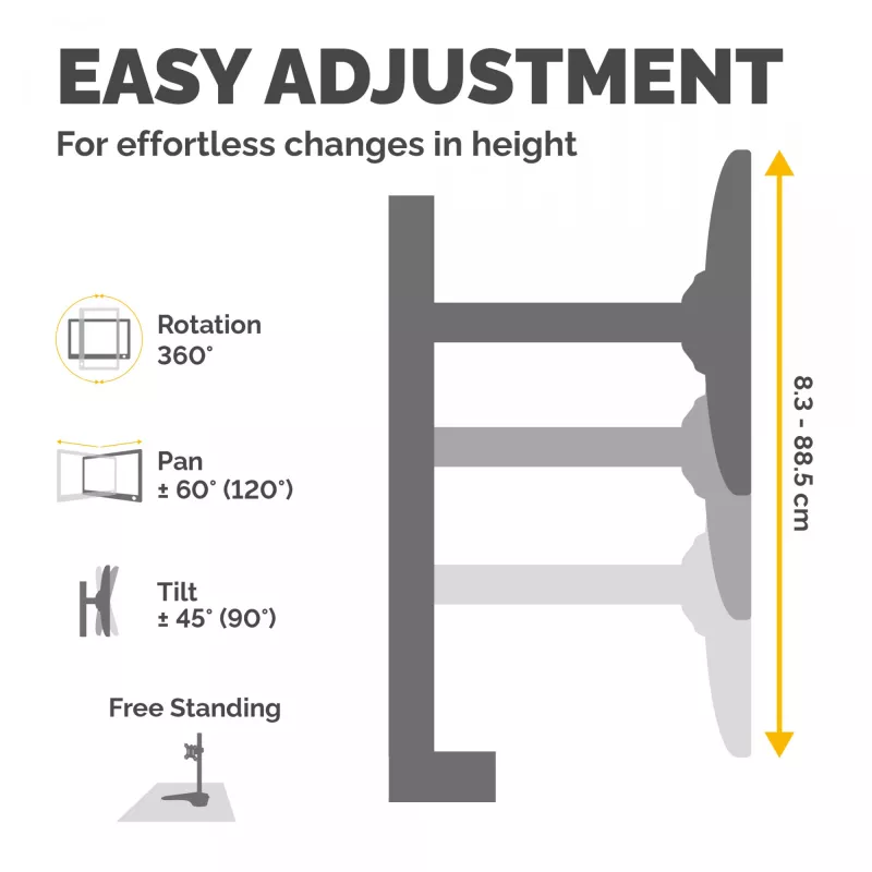 Fellowes Seasa Dual Stacking Monitor Arm - Freistehende Monitorhalterung für 8 KG 32-Zoll-Bildschirme - Ergonomisch verstellbarer Monitorarm - Neigung 45° Schwenkbereich 120° Drehung 360°, VESA 75 x 75/100 x 100 - Schwarz