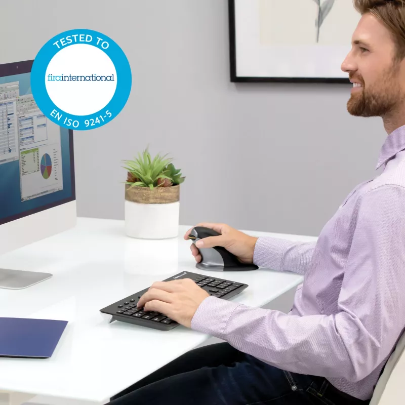 Fellowes beidhändige vertikale Maus – klein, kabellos, beidhändig, vertikales Design, Laser, RF Wireless, 1200 DPI, schwarz, silber