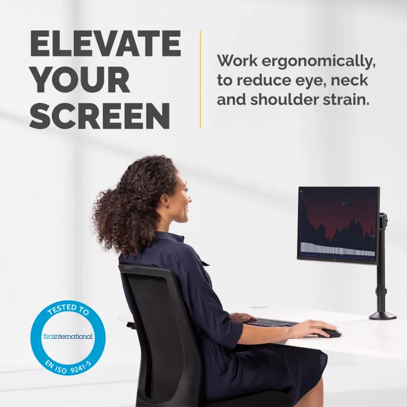 Fellowes Reflex Monitorhalterung - Monitorhalterung für 8 kg 32 Zoll Bildschirme - Verstellbare Monitor-Tischhalterung - Neigung 45° Schwenkbereich 180° Rotation 360°, VESA 75 x 75/100 x 100 - Schwarz