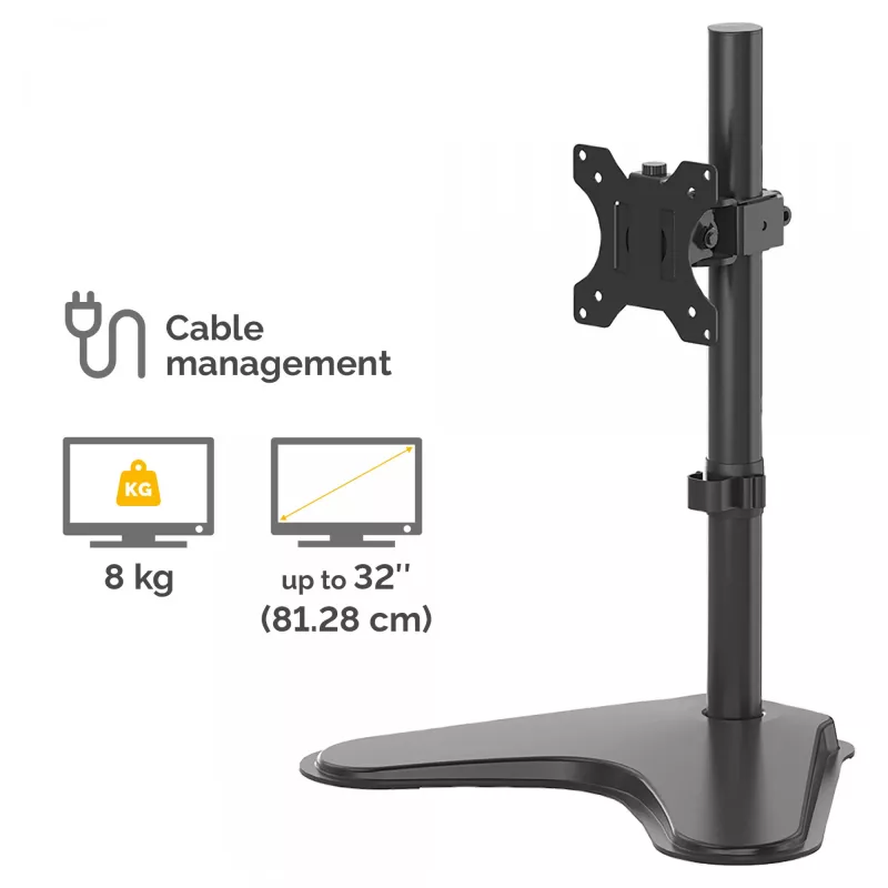 Fellowes Seasa Einzelmonitorarm - Freistehende Monitorhalterung für 8 kg 32-Zoll-Bildschirme - Ergonomisch verstellbarer Monitorarm - Neigung 45° Schwenkbereich 120° Drehung 360°, VESA 75 x 75/100 x 100 - Schwarz