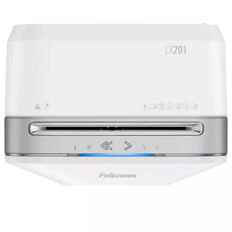 Fellowes Powershred LX201 Mikroschnitt-Aktenvernichter weiß, Mikroschnitt, 23 cm, 2 x 12 mm, 22 L, Touch, 4 Räder