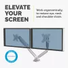 Fellowes Platinum Series Dual Monitor Arm - Monitorhalterung für zwei 8 kg 40 Zoll Bildschirme - Verstellbare duale Monitor-Tischhalterung - Neigung 45° Schwenken 180ᵒ Drehung 360ᵒ Rotation 360ᵒ, VESA 75 x 75/100 x 100 - Silber