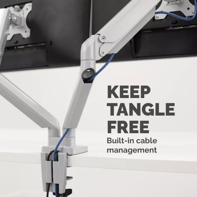 Fellowes Platinum Series Dual Monitor Arm - Monitorhalterung für zwei 8 kg 40 Zoll Bildschirme - Verstellbare duale Monitor-Tischhalterung - Neigung 45° Schwenken 180ᵒ Drehung 360ᵒ Rotation 360ᵒ, VESA 75 x 75/100 x 100 - Silber
