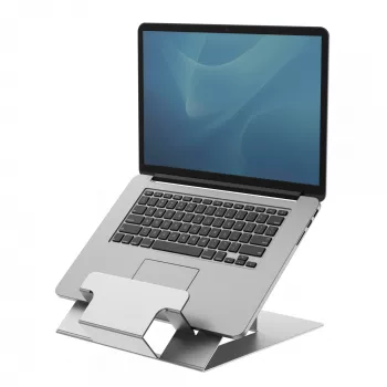 Fellowes Laptop-Ständer für den Schreibtisch – Hylyft verstellbarer Laptop-Ständer für Zuhause und Büro – Laptop-Erhöhung mit 6 Höheneinstellungen – max. Monitorgröße 17 Zoll, max. Gewicht 5 kg – Silber/Schwarz