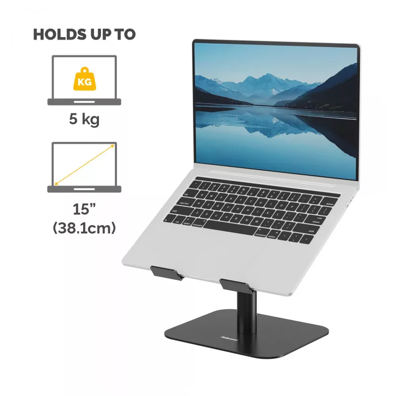 Fellowes Alumia Laptop-Riser – schreibtischbasierter Laptop-Ständer, max. Größe 15 Zoll, max. Gewicht 5 kg, Schwarz