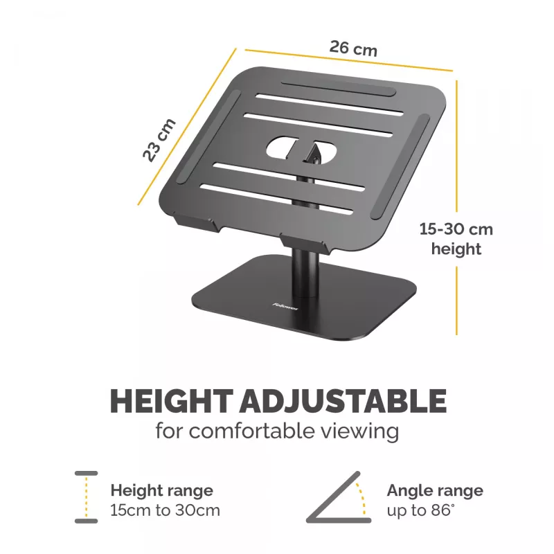 Fellowes Alumia Laptop-Riser – schreibtischbasierter Laptop-Ständer, max. Größe 15 Zoll, max. Gewicht 5 kg, Schwarz