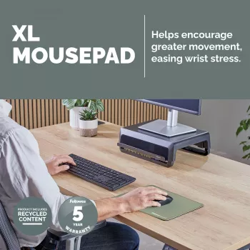 Fellowes Breyta (New) XL Mauspad Sage, Sage, Monochromatisch, Rutschfeste Unterseite