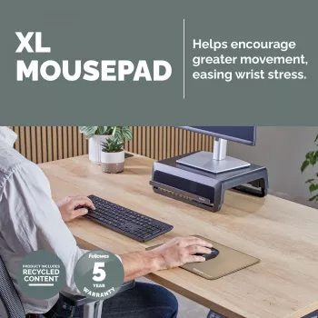 Fellowes Breyta (New) XL Mauspad Sand, Sand, Monochromatisch, Rutschfeste Unterlage