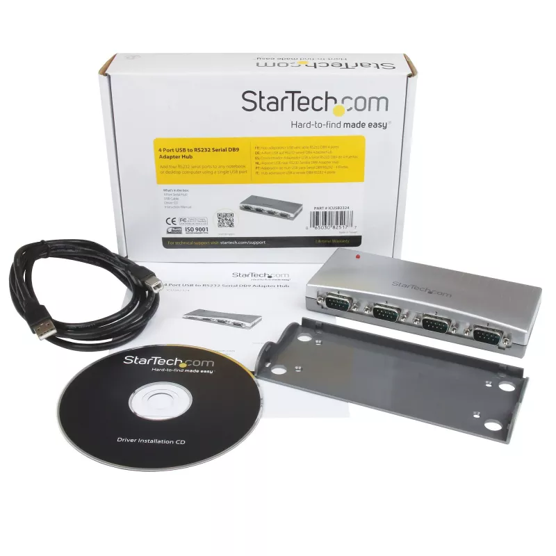 StarTech.com 4-Port USB-auf-RS232-Seriell-DB9-Adapter-Hub, USB, Seriell, Silber, Kunststoff, CE, FCC, RoHS, 1 W