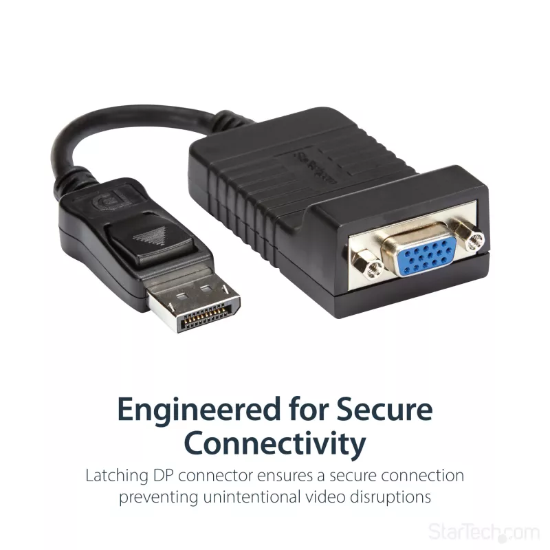 StarTech.com DisplayPort-auf-VGA-Adapter – aktiver DP-auf-VGA-Konverter – 1080p-Video – langlebig – DP/DP++-Quelle zu VGA-Monitor-Kabel-Adapter-Dongle – DP 1.2 auf VGA – einrastender DP-Stecker