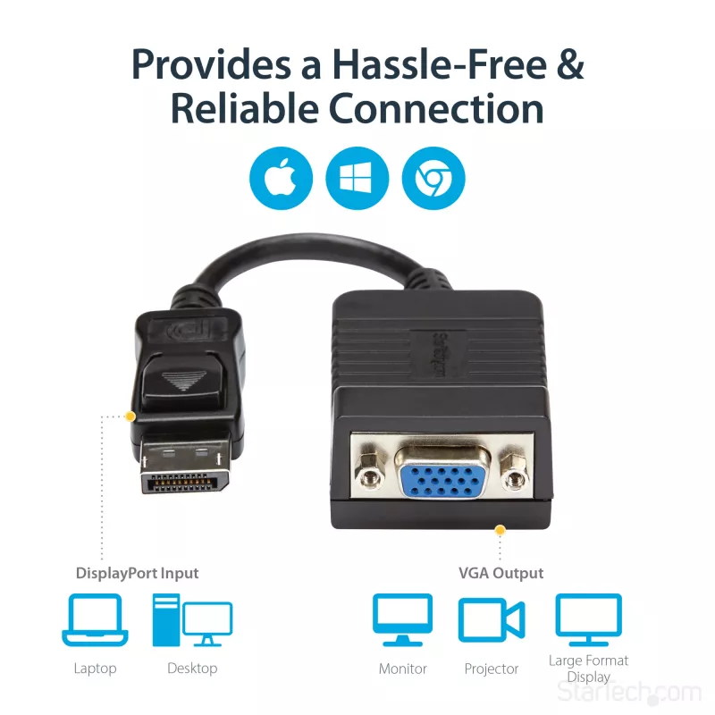 StarTech.com DisplayPort-auf-VGA-Adapter – aktiver DP-auf-VGA-Konverter – 1080p-Video – langlebig – DP/DP++-Quelle zu VGA-Monitor-Kabel-Adapter-Dongle – DP 1.2 auf VGA – einrastender DP-Stecker