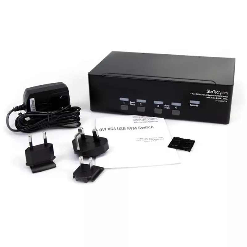 StarTech.com 4-Port DVI VGA Dual-Monitor KVM-Switch USB mit Audio & USB 2.0 Hub