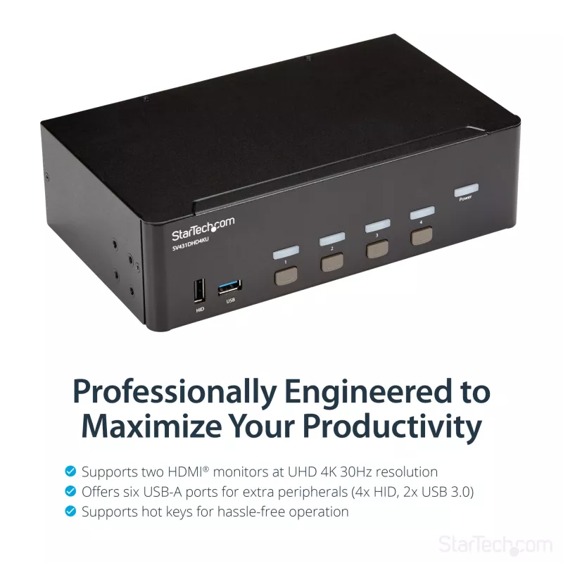 StarTech.com 4 Port HDMI KVM Switch – 4K 30Hz – Dual Display