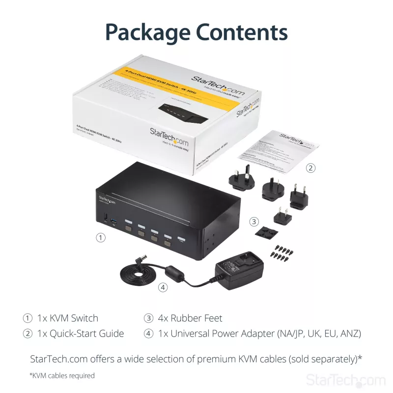 StarTech.com 4 Port HDMI KVM Switch – 4K 30Hz – Dual Display