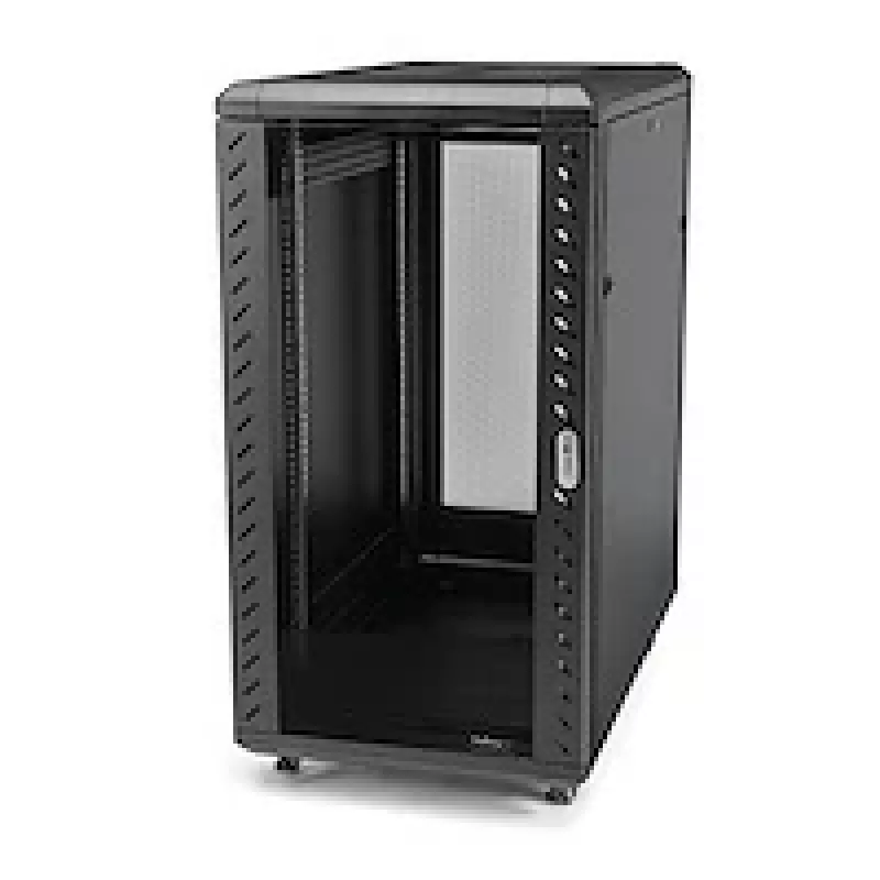 StarTech.com 4-Post 25U Server-Rack-Schrank, abschließbarer 19-Zoll-Daten-Rack-Schrank für Computer / AV / IT-Ausrüstung, Büro- / Heimnetzwerk-Rack mit Rollen und verstellbaren Montageschienen