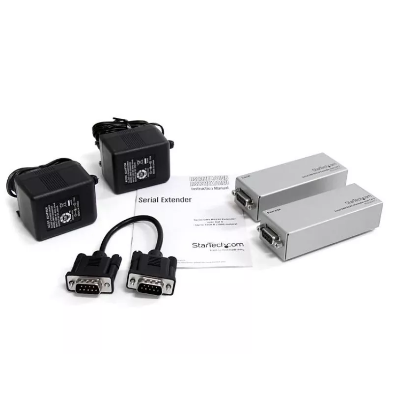 StarTech.com RS232 Seriell über Cat5 Extender, 1 km (3300 ft) Reichweite, Plug & Play, keine Software, DB9 Serielle Erweiterung - TAA