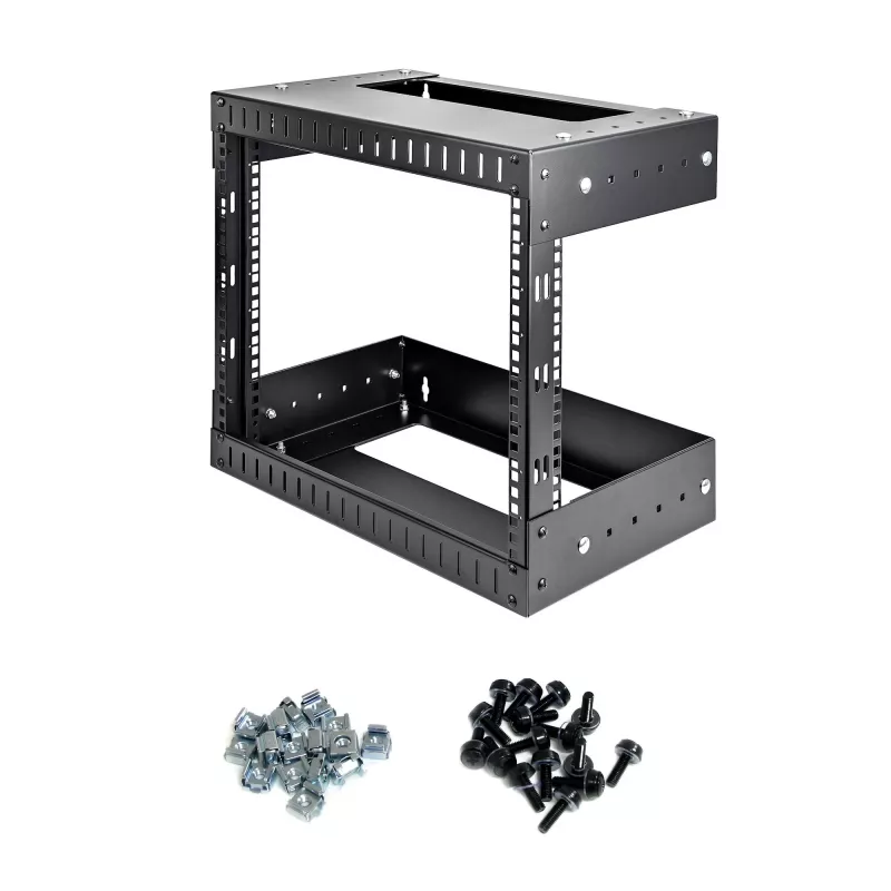 StarTech.com 8U 19 Zoll Wandmontage Netzwerk-Rack – Einstellbare Tiefe 12–20 Zoll 2-Pfosten-Open-Frame-Serverraum-Rack für AV/Daten/IT-Kommunikation/Computerausrüstung/Switch mit Käfigmuttern und Schrauben