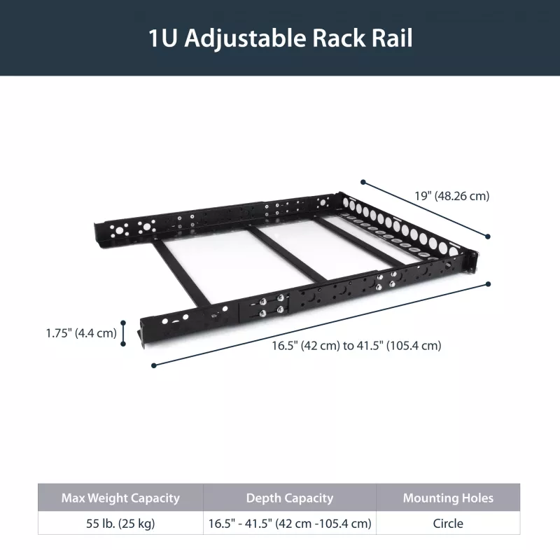 StarTech.com 1U universelle Server-Rack-Schienen, tiefenverstellbare Montageschienen für Server, 19-Zoll-Rack-Montageschienen