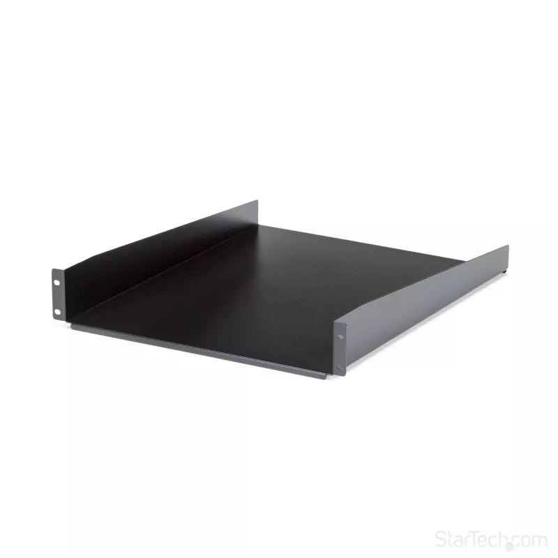 StarTech.com 2U Server-Rack-Einlegeboden – Universeller auskragender Rack-Montageboden für 19-Zoll-Netzwerkausrüstungs-Rack und -Schrank – Hochbelastbarer Stahl – Tragfähigkeit 22,6 kg – 22 Zoll tiefes Tablett, Schwarz