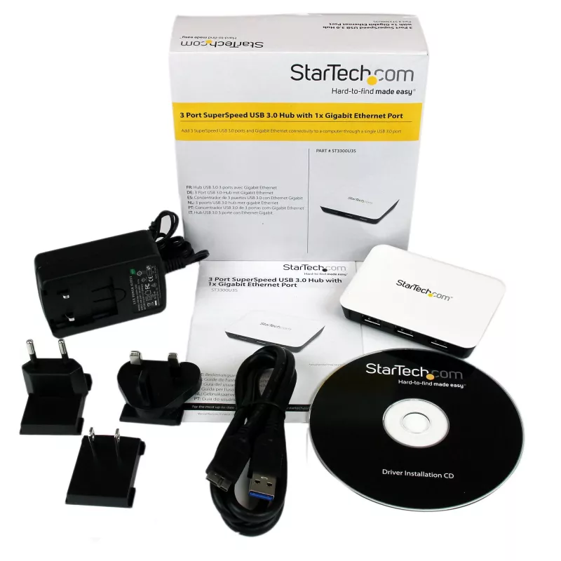 StarTech.com USB 3.0 zu Gigabit Ethernet NIC Netzwerkadapter mit 3-Port-Hub - Weiß