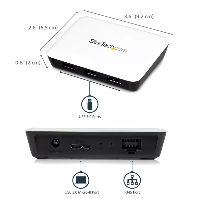 StarTech.com USB 3.0 zu Gigabit Ethernet NIC Netzwerkadapter mit 3-Port-Hub - Weiß