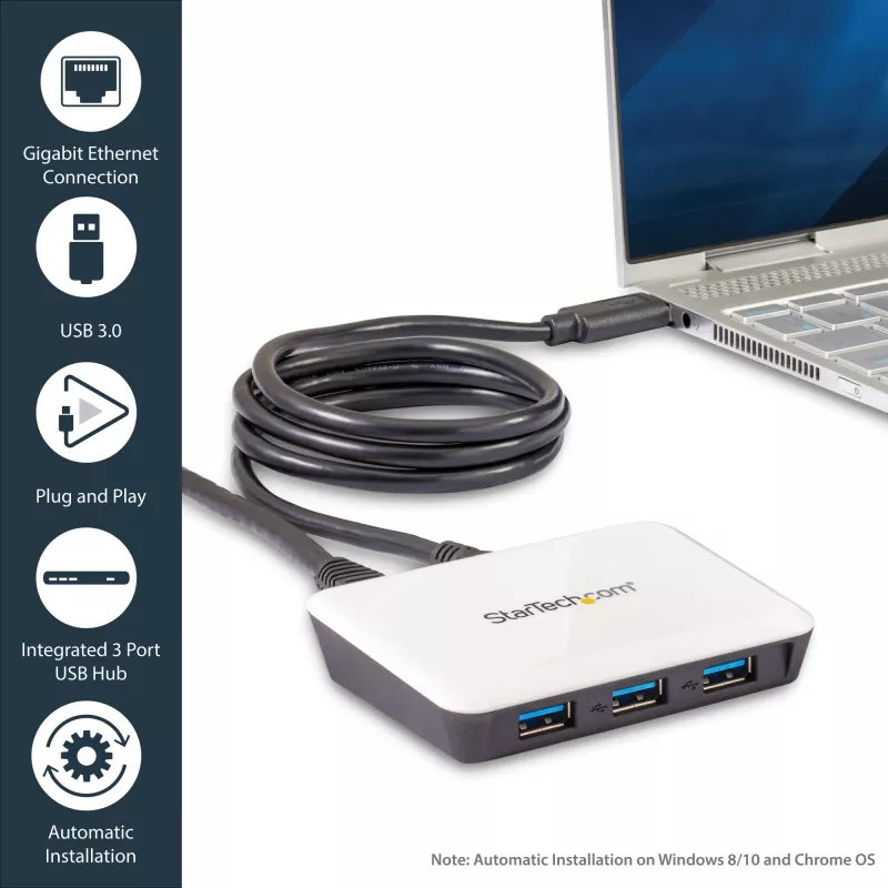 StarTech.com USB 3.0 zu Gigabit Ethernet NIC Netzwerkadapter mit 3-Port-Hub - Weiß