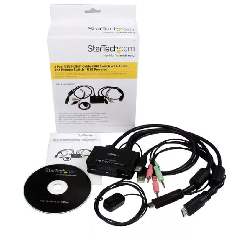 StarTech.com 2-Port USB HDMI Kabel-KVM-Switch mit Audio und Fernschalter – USB-gespeist