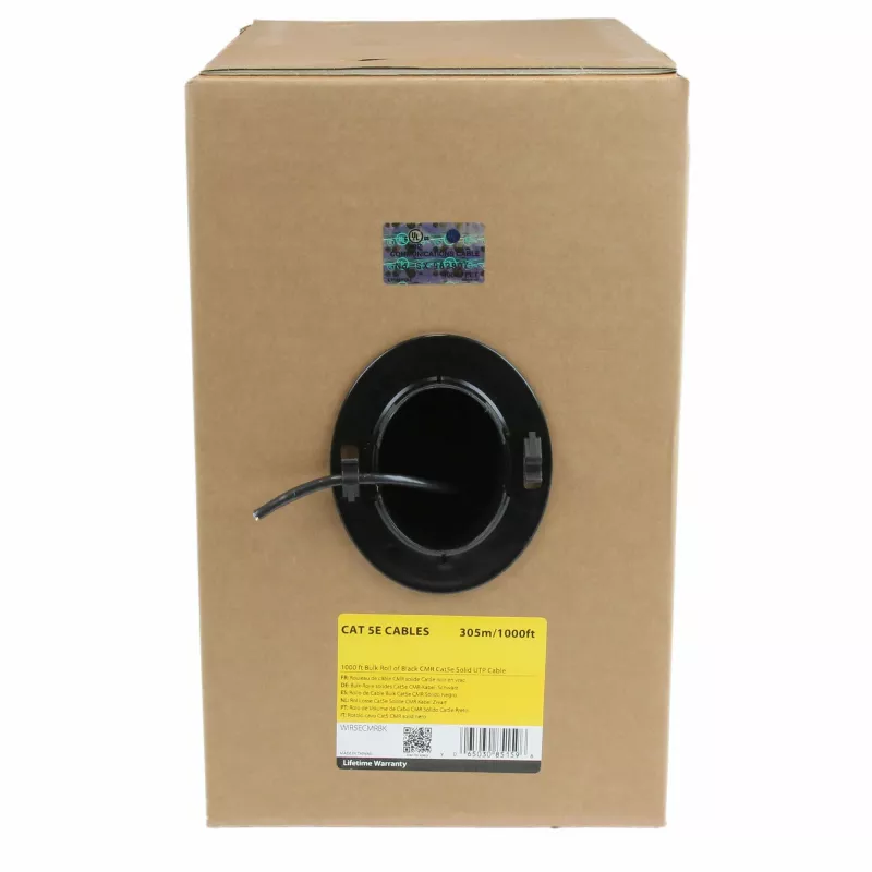 StarTech.com Bulk Cat 5e Ethernet-Kabel – 304,8 m – Massiv – CMR-zertifiziert – Schwarz – TAA-konform