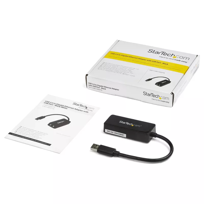 StarTech.com USB 3.0 auf Gigabit Ethernet Adapter NIC mit USB-Port – Schwarz