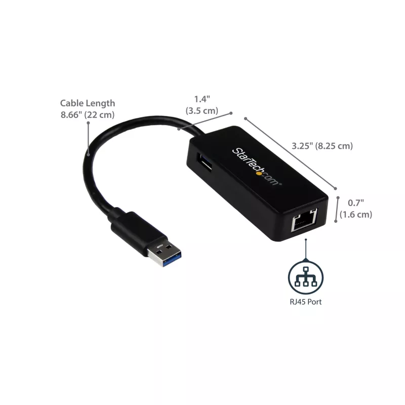 StarTech.com USB 3.0 auf Gigabit Ethernet Adapter NIC mit USB-Port – Schwarz