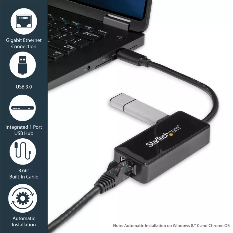 StarTech.com USB 3.0 auf Gigabit Ethernet Adapter NIC mit USB-Port – Schwarz