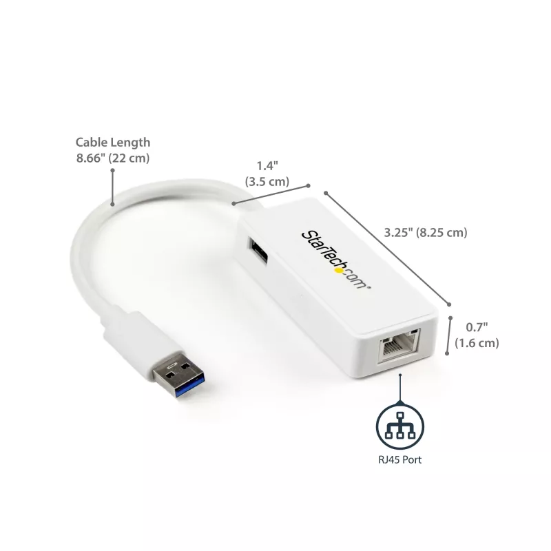 StarTech.com USB 3.0 auf Gigabit Ethernet Adapter NIC mit USB-Port – Weiß