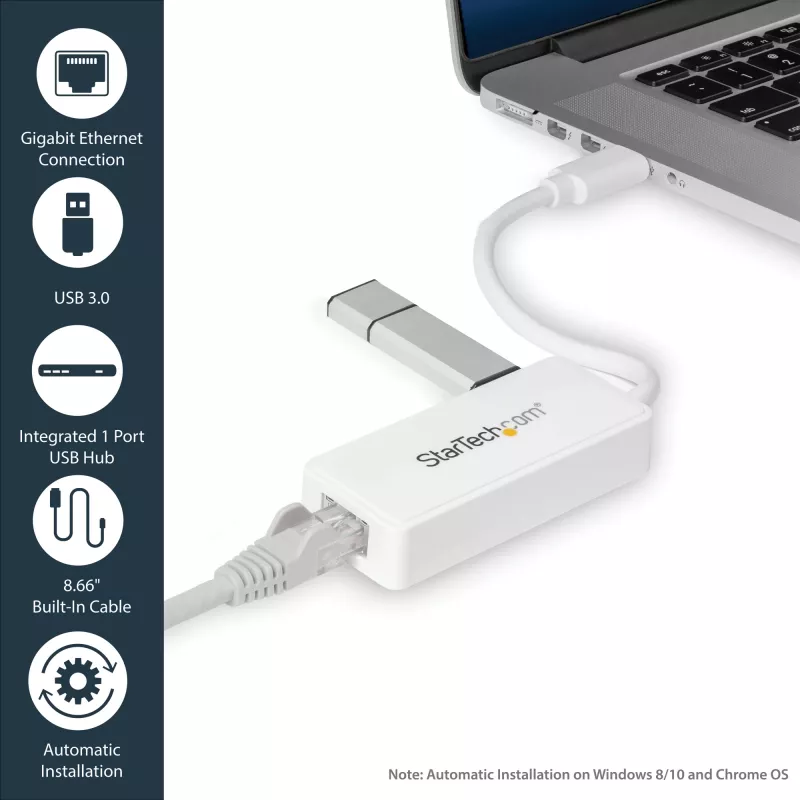 StarTech.com USB 3.0 auf Gigabit Ethernet Adapter NIC mit USB-Port – Weiß