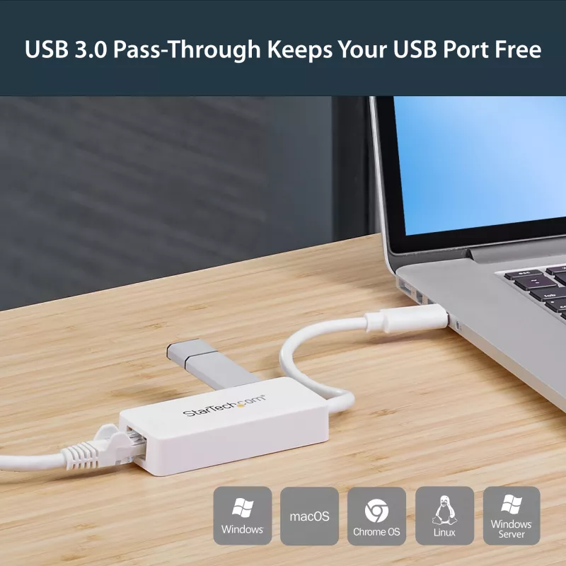 StarTech.com USB 3.0 auf Gigabit Ethernet Adapter NIC mit USB-Port – Weiß