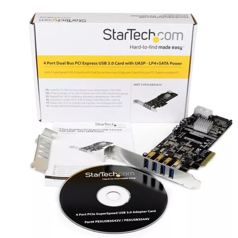 StarTech.com 4 Port PCI Express (PCIe) SuperSpeed USB 3.0 Kartenadapter mit 2 dedizierten 5-Gbit/s-Kanälen – UASP – SATA / LP4 Stromversorgung