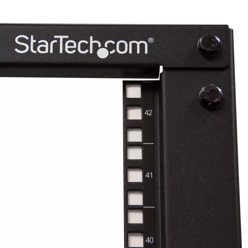 StarTech.com 4-Post 42U Mobiles Open-Frame-Serverrack, Vier-Pfosten 19 Zoll Netzwerkrack mit Rollen, Rollbares Rack mit einstellbarer Tiefe für Computer/AV/Daten/IT-Ausrüstung – Rollen, Nivellierfüße oder Bodenmontage