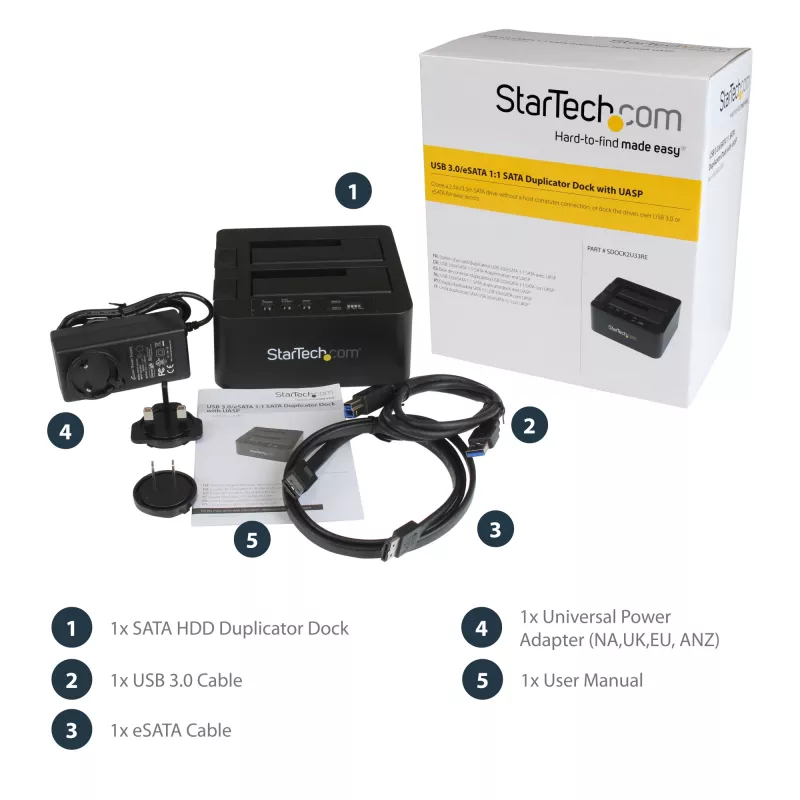 StarTech.com Dual Bay Festplatten-Duplizierer, Standalone USB 3.0 (5 Gbit/s) / eSATA zu 2,5/3,5 Zoll SATA III HDD/SSD Kloner/Kopierer, Festplatten-Dockingstation, Festplattenkloner