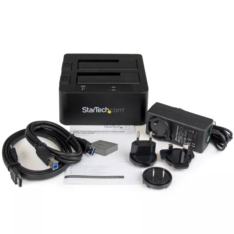 StarTech.com Dual-Bay USB 3.0 / eSATA auf SATA Festplatten-Dockingstation, USB-Festplatten-Dock, externer 2,5/3,5″ SATA I/II/III SSD/HDD Dockingstation, Hot-Swap-Festplattenschächte, Top-Loading