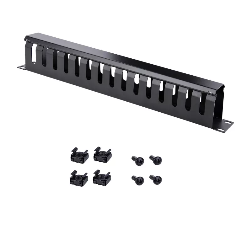 StarTech.com Horizontales 1U Server-Rack-Kabelmanagement-Fingerkanal mit Abdeckung – 19 Zoll Netzwerk-Rack-Kabelkanal-Verkleidungspanel – geschlitzter Kabelkanal