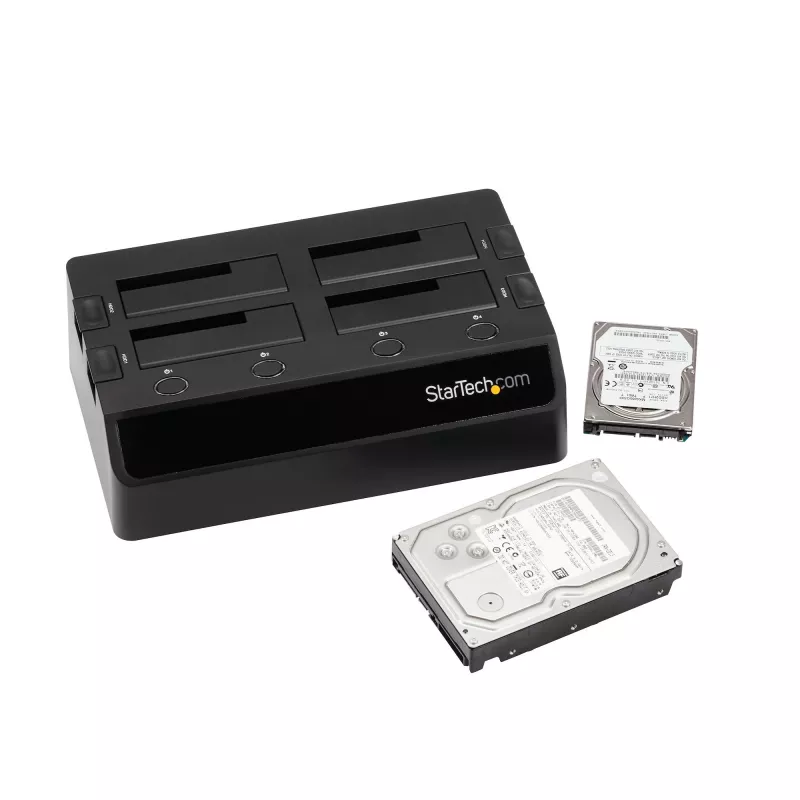 StarTech.com 4-Bay USB 3.0 SATA Festplatten-Dockingstation, USB Festplatten-Dock, externes 2,5/3,5 Zoll SATA III SSD/HDD Dockingstation, Hot-Swap-Festplattenschacht, Top-Loading