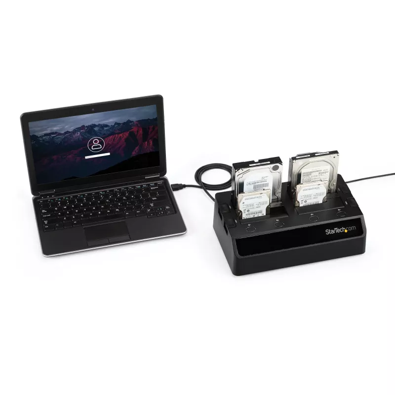 StarTech.com 4-Bay USB 3.0 SATA Festplatten-Dockingstation, USB Festplatten-Dock, externes 2,5/3,5 Zoll SATA III SSD/HDD Dockingstation, Hot-Swap-Festplattenschacht, Top-Loading