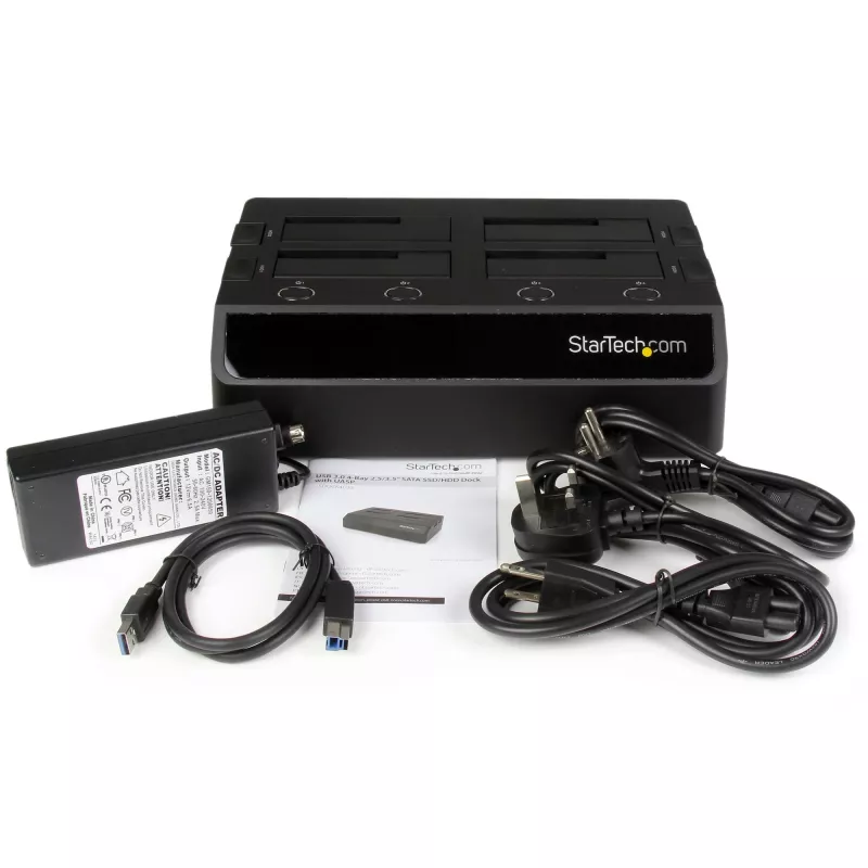 StarTech.com 4-Bay USB 3.0 SATA Festplatten-Dockingstation, USB Festplatten-Dock, externes 2,5/3,5 Zoll SATA III SSD/HDD Dockingstation, Hot-Swap-Festplattenschacht, Top-Loading