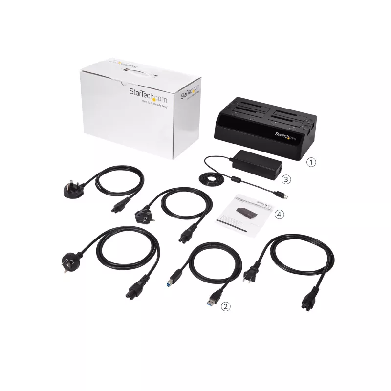 StarTech.com 4-Bay USB 3.0 SATA Festplatten-Dockingstation, USB Festplatten-Dock, externes 2,5/3,5 Zoll SATA III SSD/HDD Dockingstation, Hot-Swap-Festplattenschacht, Top-Loading