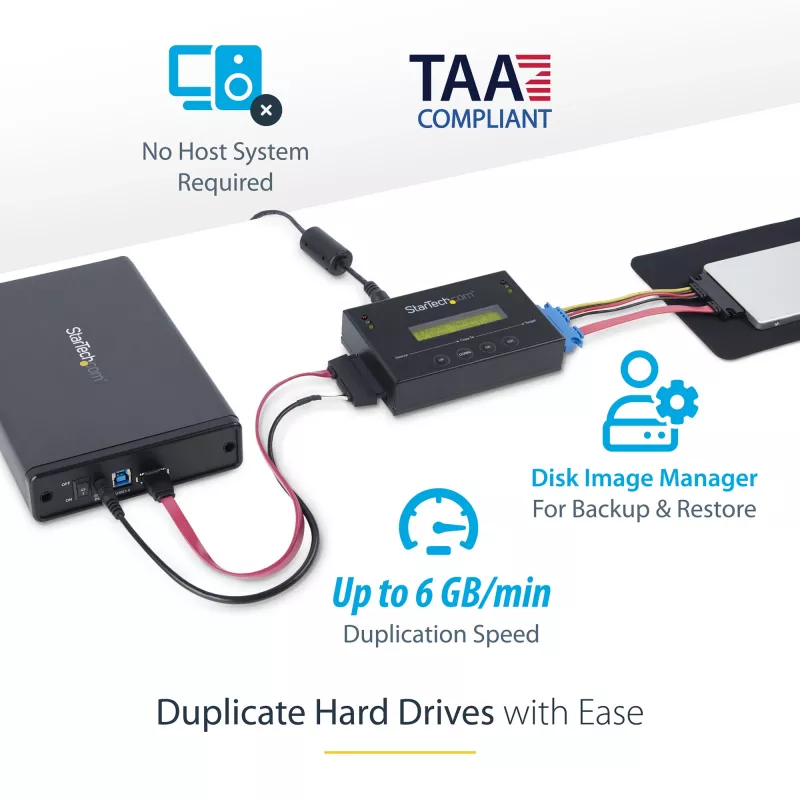 StarTech.com 1:1 Standalone-Festplatten-Duplikator mit Disk-Image-Manager für Backup und Wiederherstellung, mehrere Disk-Images auf einem 2,5/3,5-Zoll-SATA-Laufwerk speichern, HDD/SSD-Kloner, kein PC erforderlich