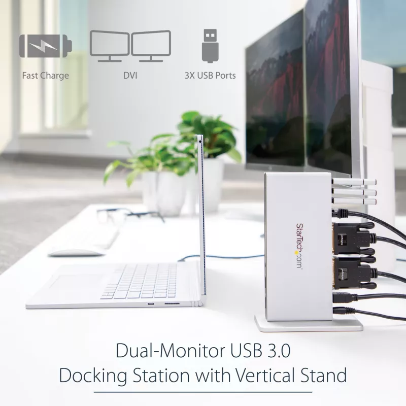 StarTech.com Dual-Monitor USB 3.0 Dockingstation mit DVI und vertikalem Ständer
